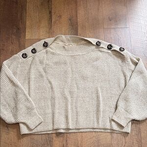Hem & Thread Cream Sweater with Button Accents